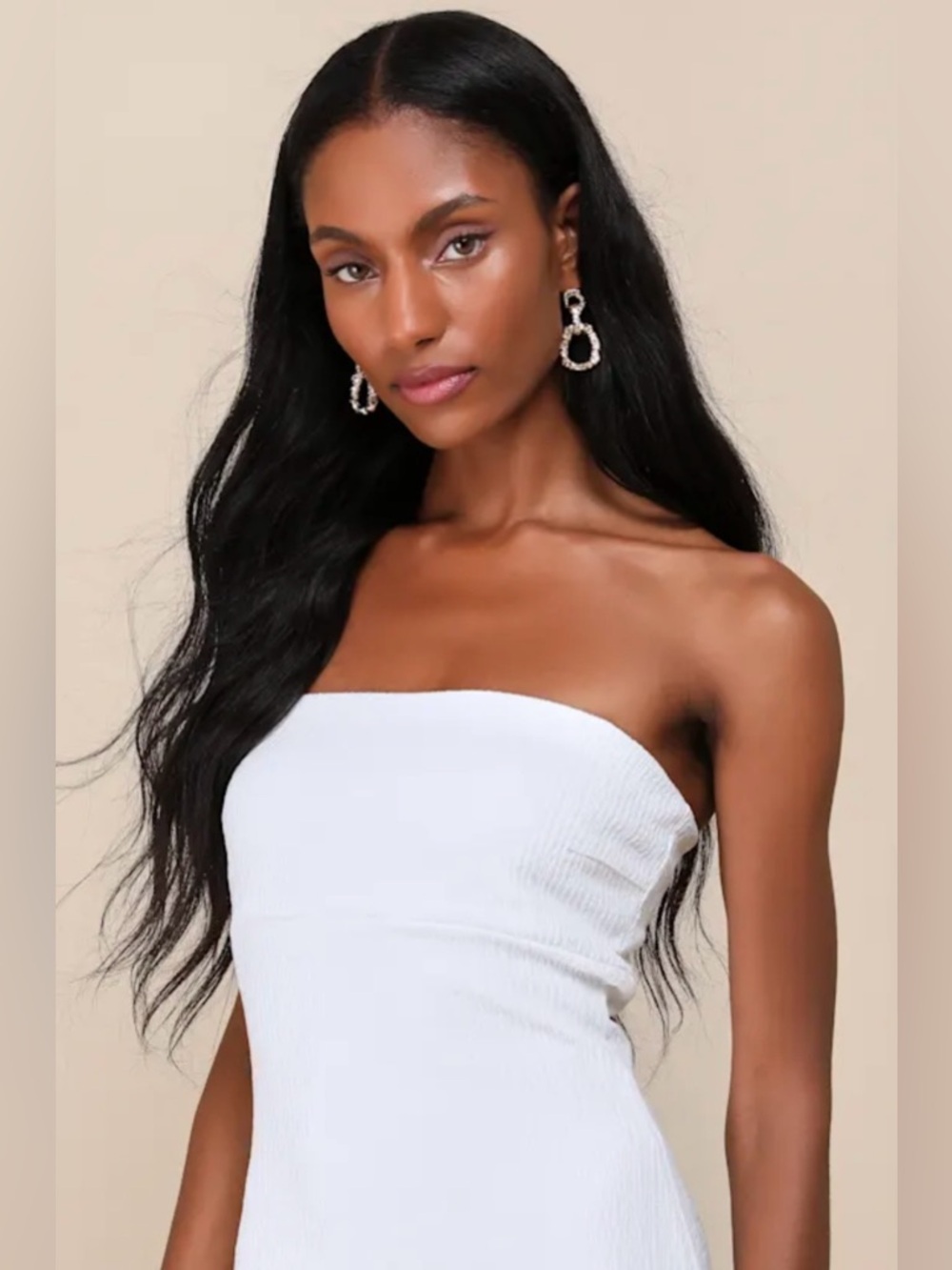 Lulus Darling Ways White Textured Strapless Midi Dress XS NWT - Picture 2 of 6
